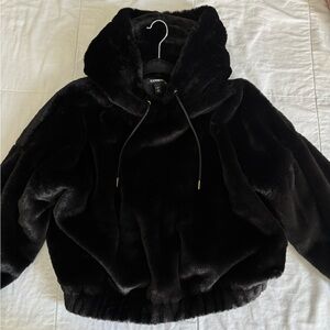 Express Black Faux Fur Pullover Hoodie